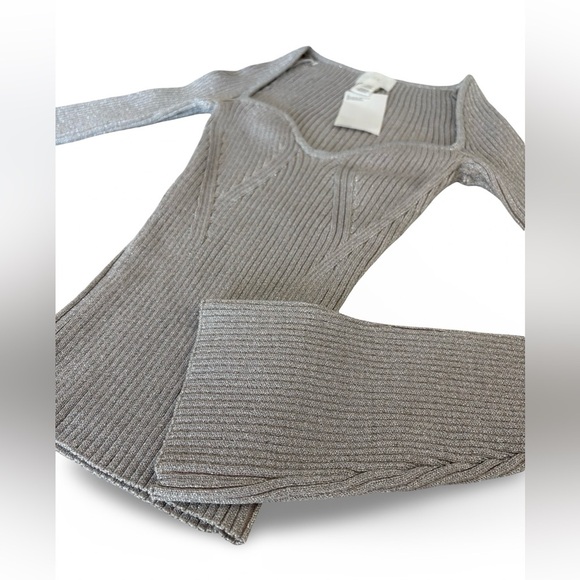 NWT H&M Ltd Ed Shimmer Rib-knit Fitted Sweater Top Gray | Size XS - Picture 5 of 13